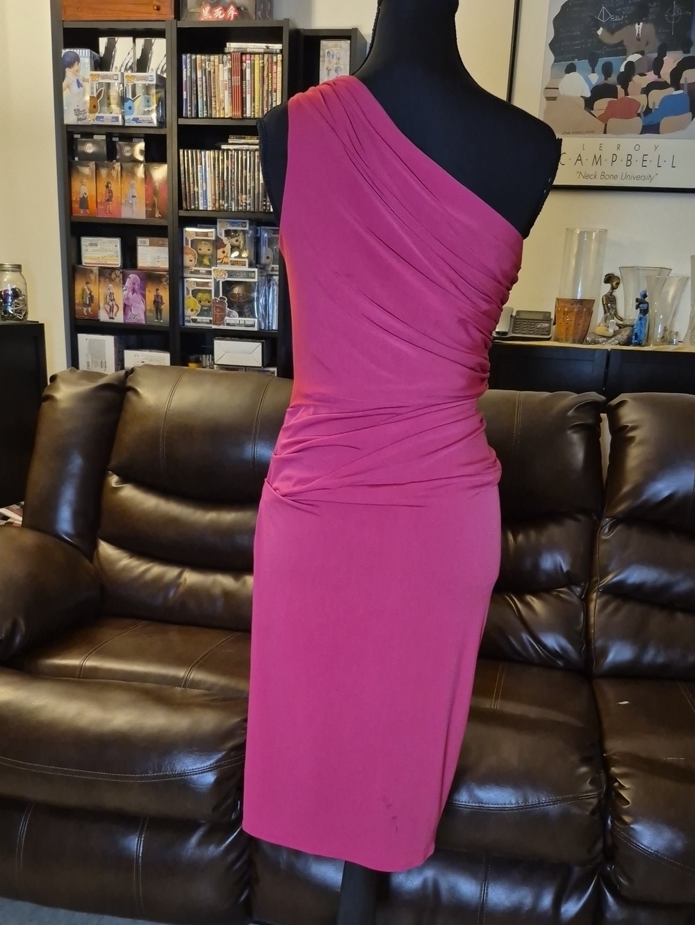 Boston Proper One-Shoulder Fuchsia Knot-Detail Midi Dress - Picture 2 of 2